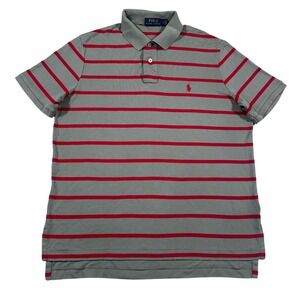 Polo Ralph Lauren Polo Shirt Mens L Grey Red Striped Short Sleeve Pony Logo